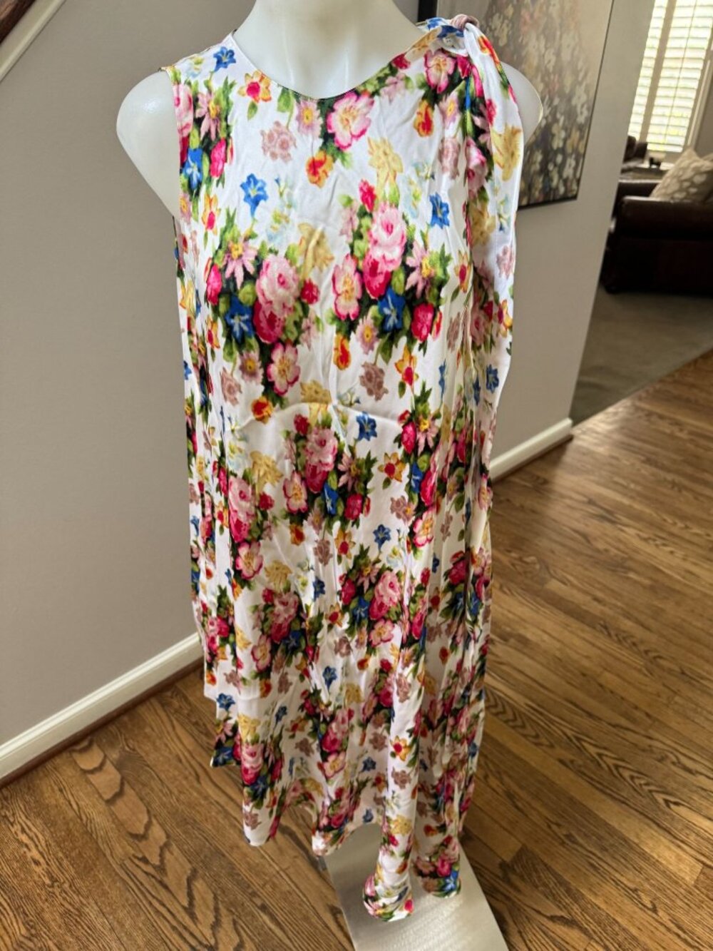 LOEWE Silk Asymmetric Floral Print Midi Dress White Multi Size 36 / 4 / Small - Picture 3 of 6